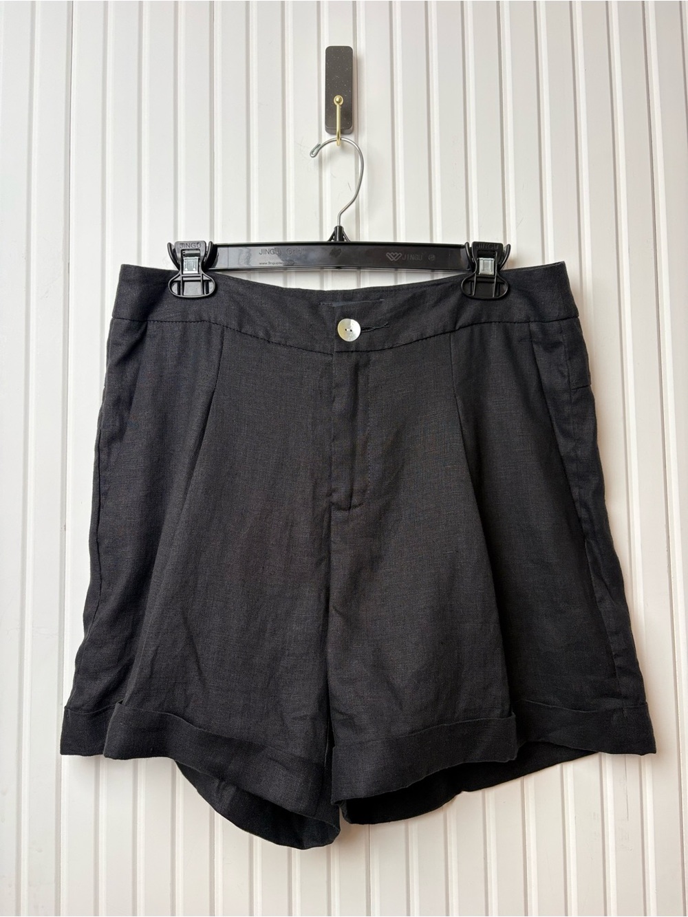 Karen Kane Womens 100% Linen Pleated High Waist Shorts M 90s Minimalist Coastal